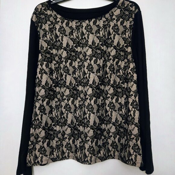 Chico's Tops - Chico's L/S black sweater top‎ with lace front NWOT Size 3/XL